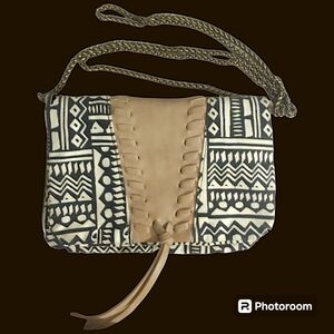 Small Crossbody Purse Bag Tribal Ethnic Pattern Chain Strap Canvas